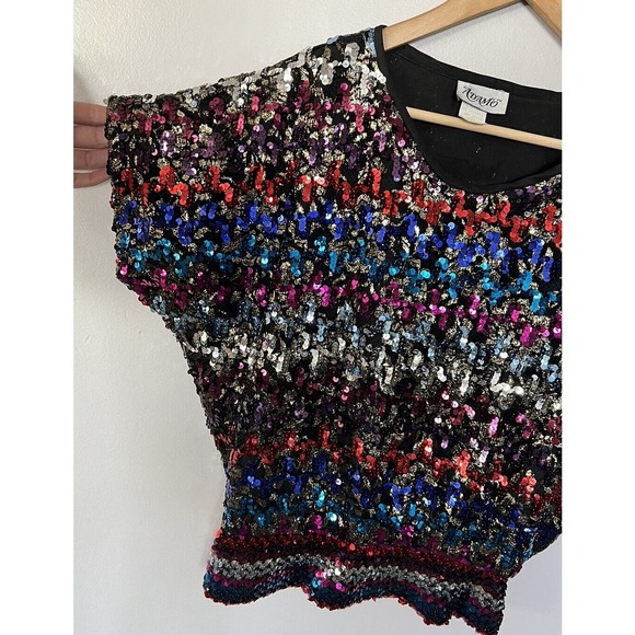 Vintage 80s Adamo Disco Rainbow Sequin Top Small - Picture 3 of 6